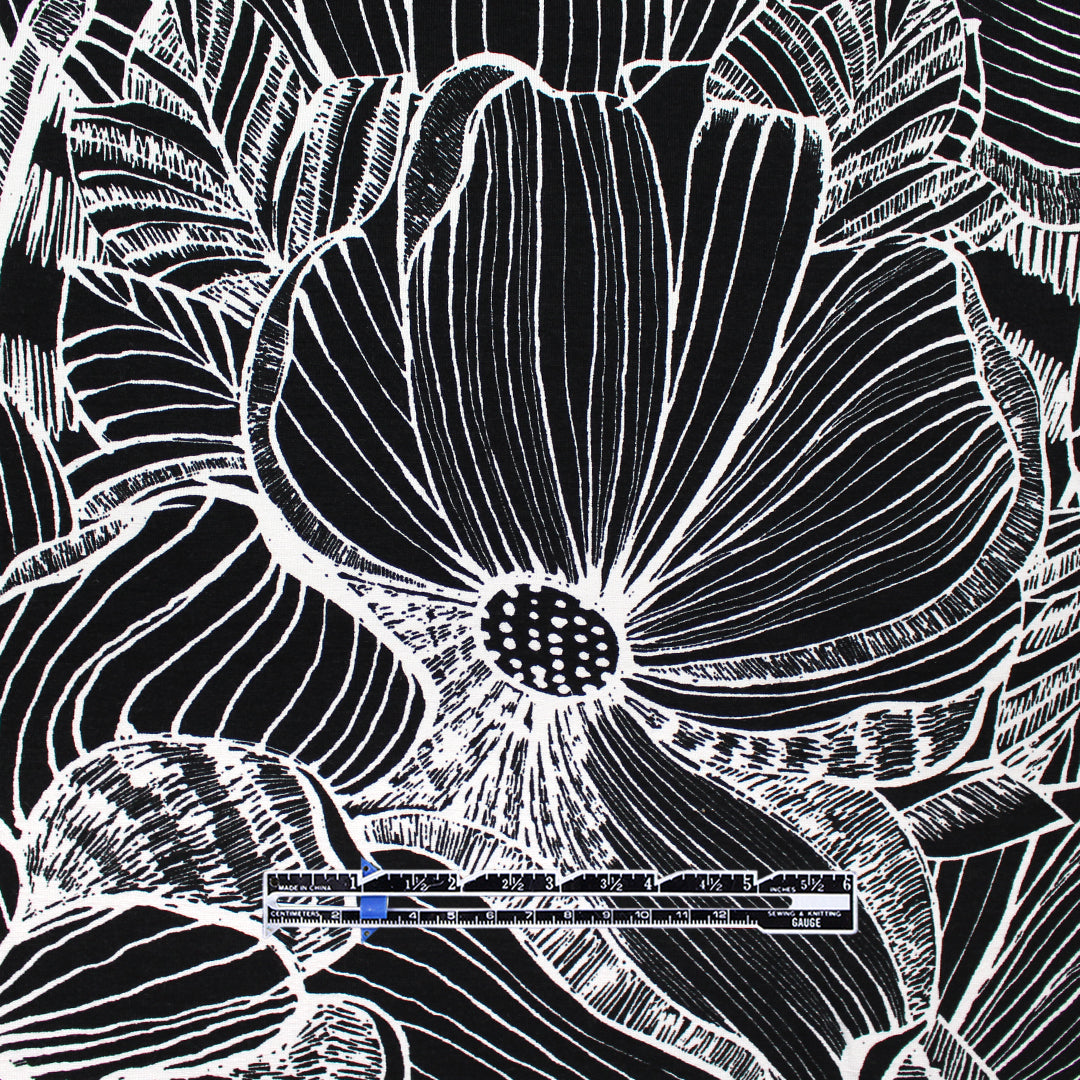 'floral flourish' printed stretch viscose knit 3 yds
