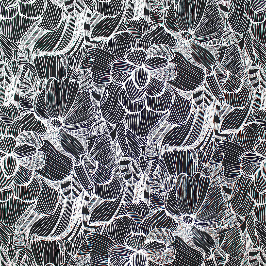 'floral flourish' printed stretch viscose knit 3 yds