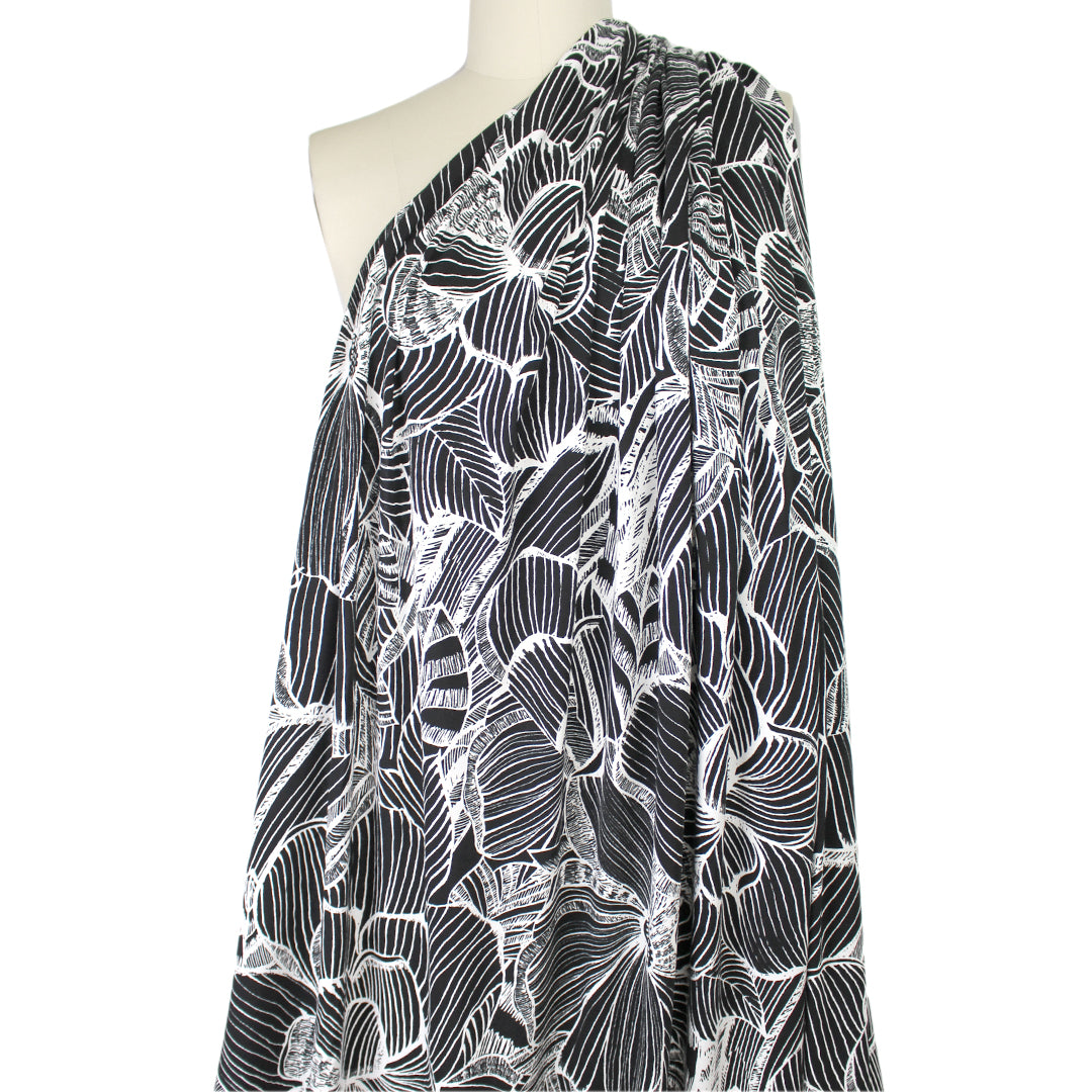 'floral flourish' printed stretch viscose knit 3 yds