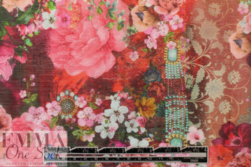 Dutch Oeko-Tex cert. cotton voile - bejeweled flora - rose 1.375 yd