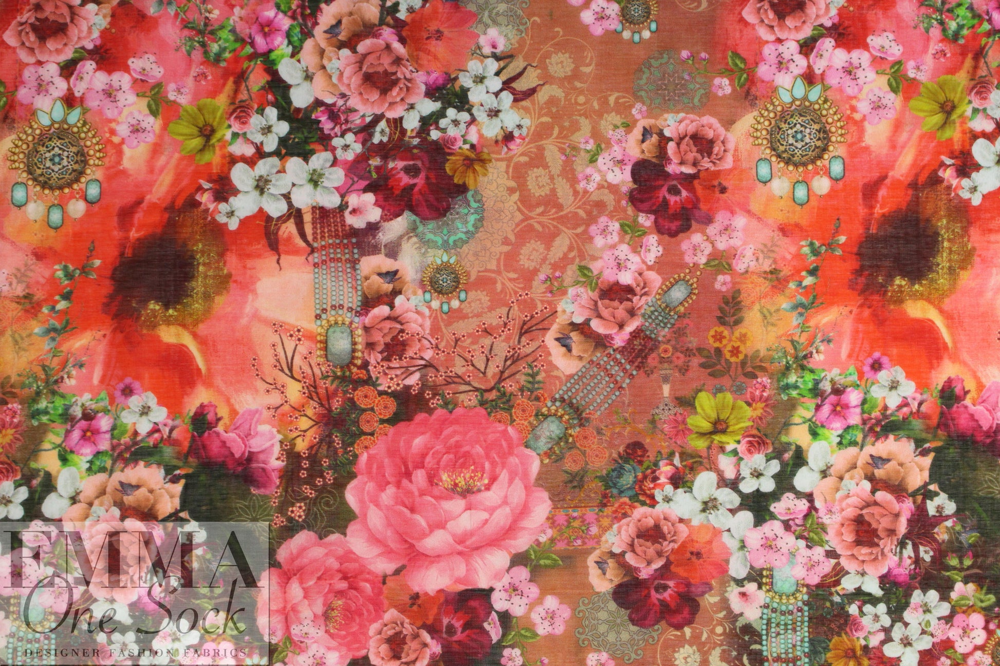 Dutch Oeko-Tex cert. cotton voile - bejeweled flora - rose 1.375 yd
