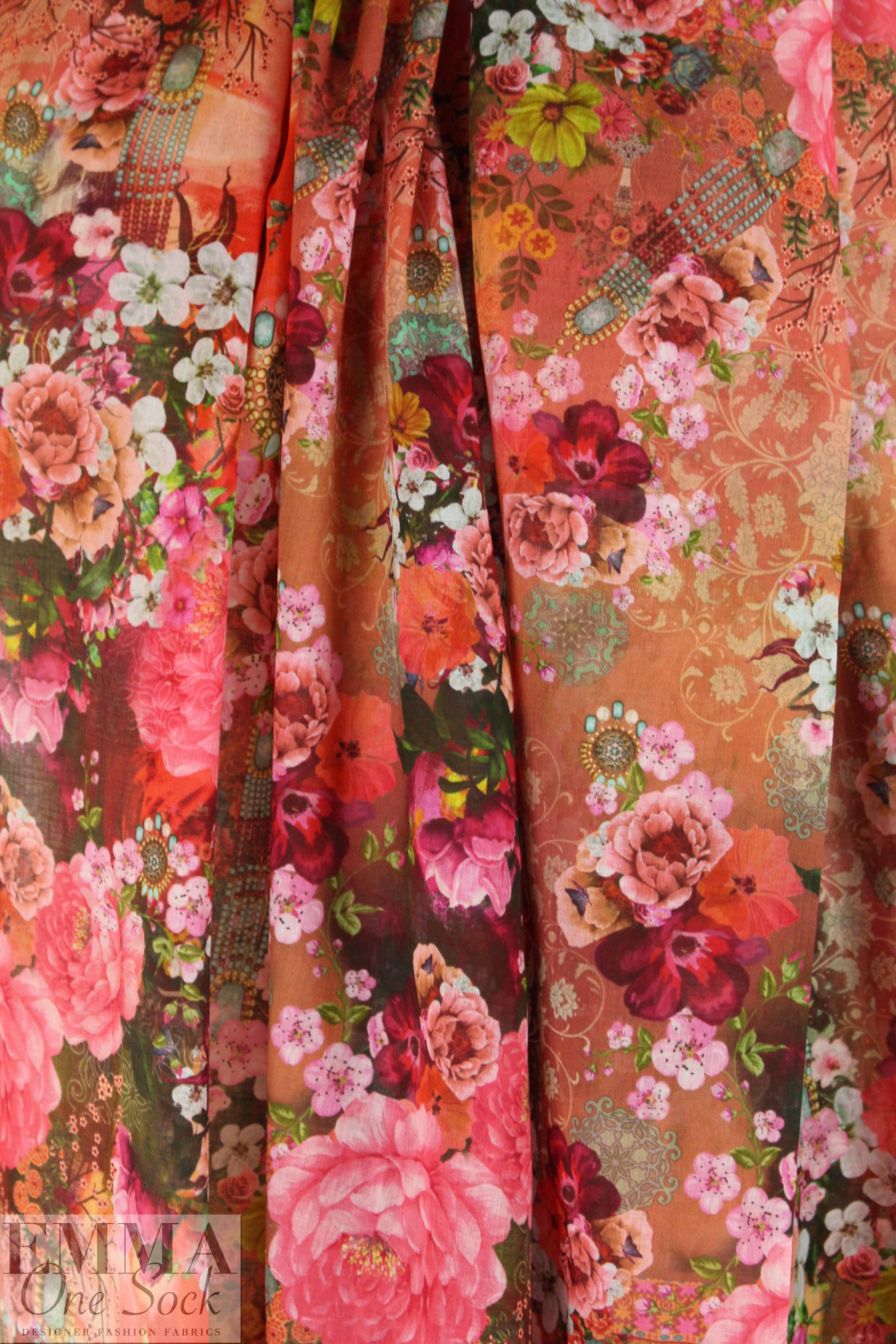Dutch Oeko-Tex cert. cotton voile - bejeweled flora - rose