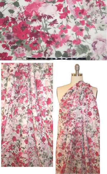 French pink garden floral cotton voile 1.66 yd