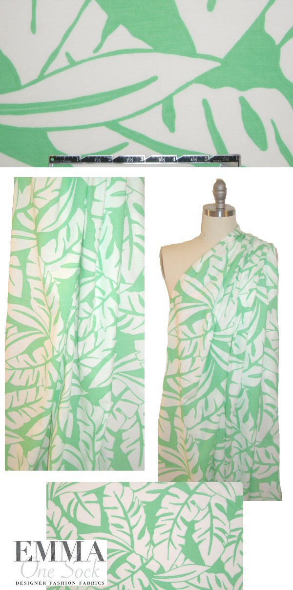 Italian spearmint/white leaf cotton voile - *FLAW*