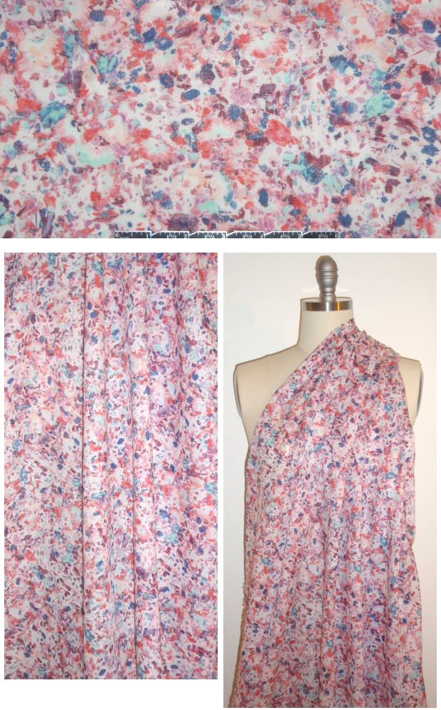 French abstracted coral/navy floral cotton voile 1.5 yd