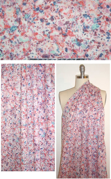 French abstracted coral/navy floral cotton voile 1.5 yds