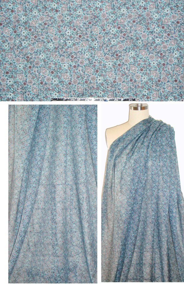 Italian blue/eggplant/gray floral cotton/silk voile