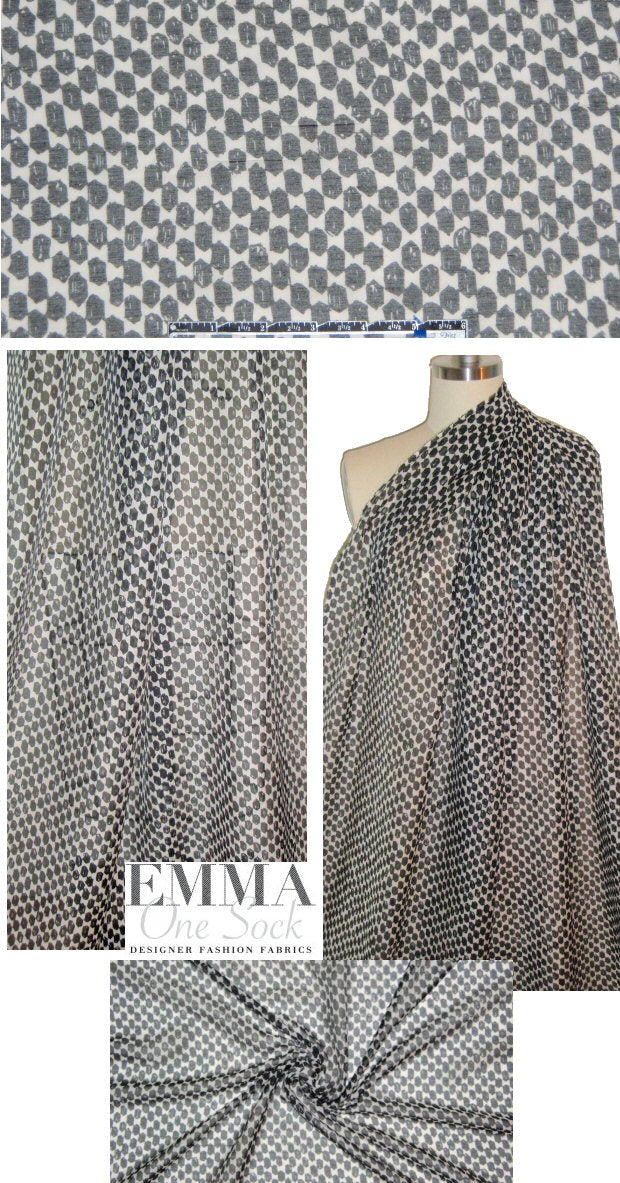 Italian  black/off white graphic silk/cotton voile 1.33 yd