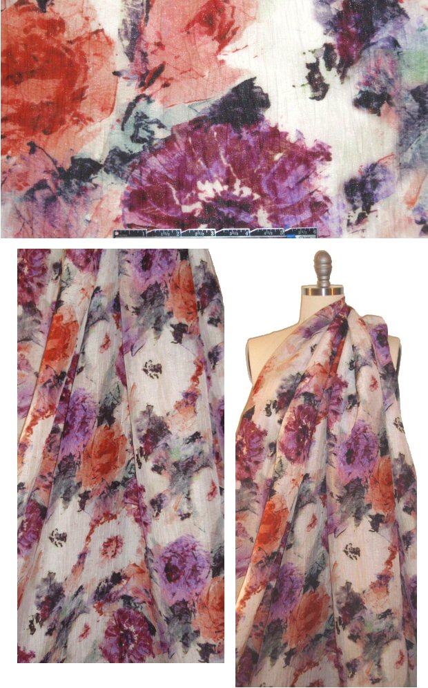 Italian painterly silk/cotton/metal crushed voile .66 yds