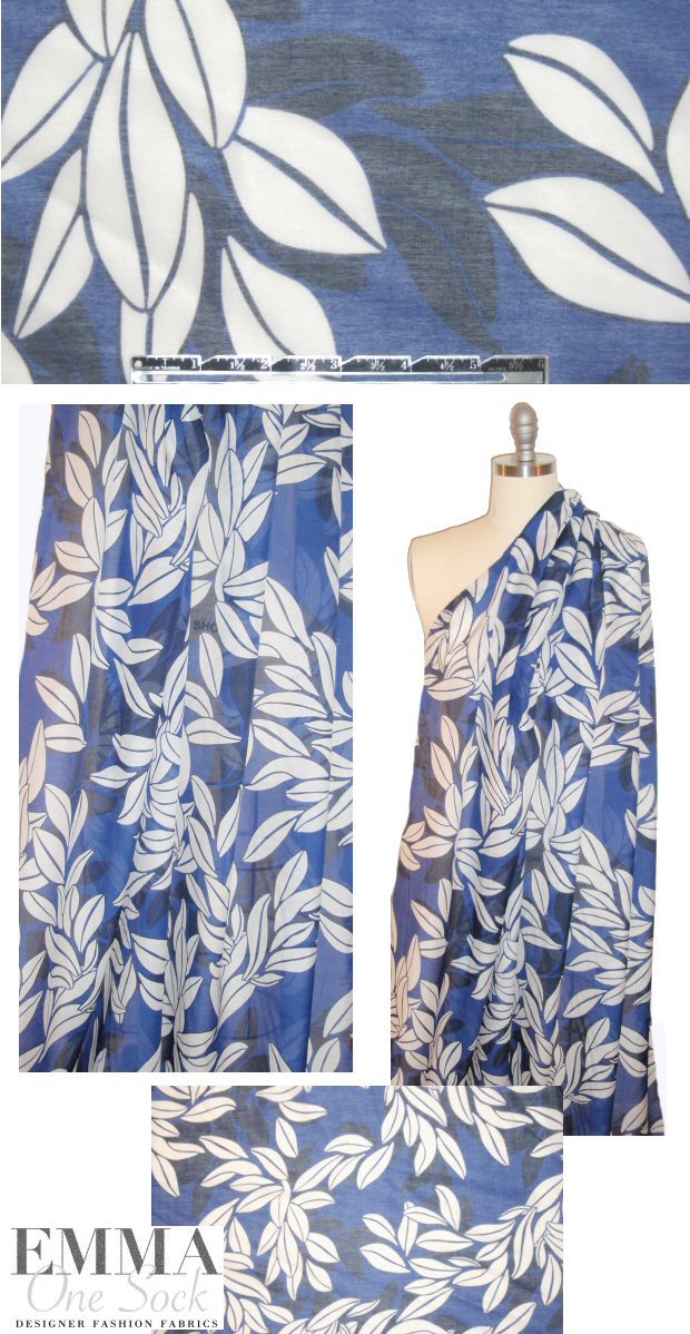 Italian navy leaf silhouette cotton/silk voile