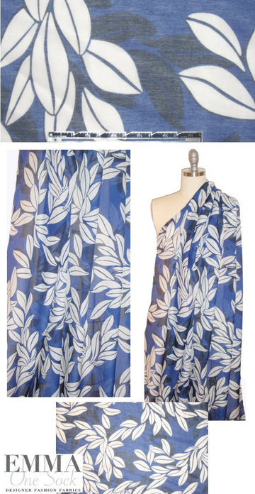 Italian navy leaf silhouette cotton/silk voile