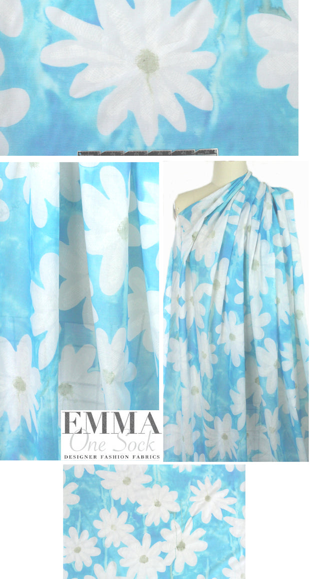 Italian painted flowers cotton voile - sky/white .75 yds