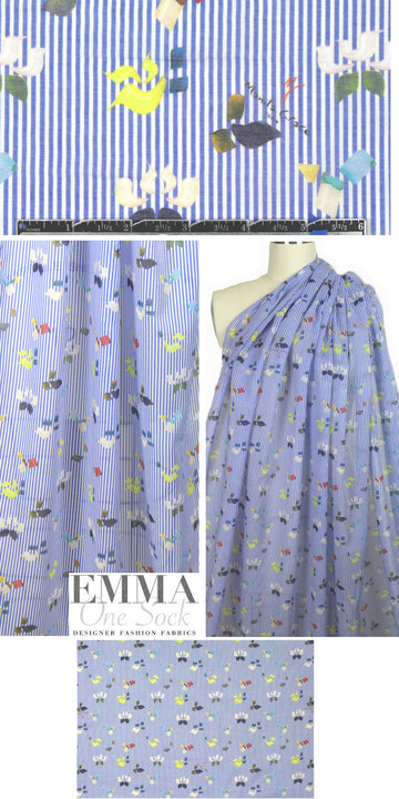 Mani1a Grace shapes on stripes cotton voile  1.375 yd