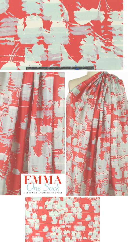 Italian 'double vision' coral graphic silk voile