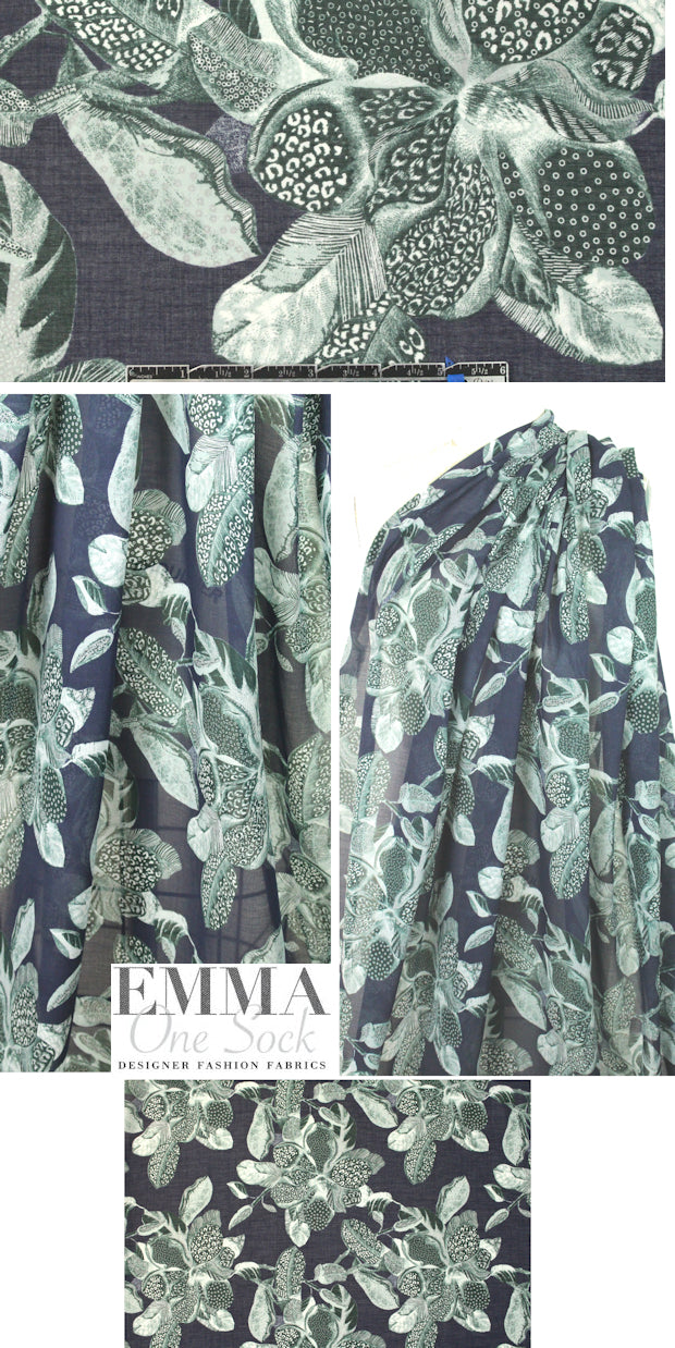 Italian cotton voile navy/hunter garden dream