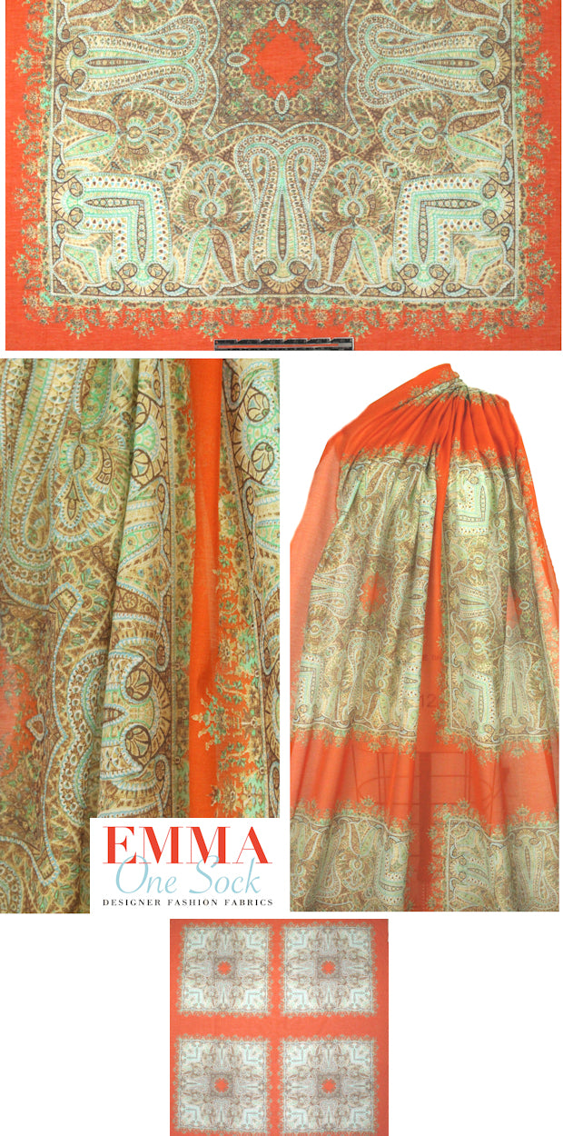 Italian decorative paisley squares silk/cotton voile
