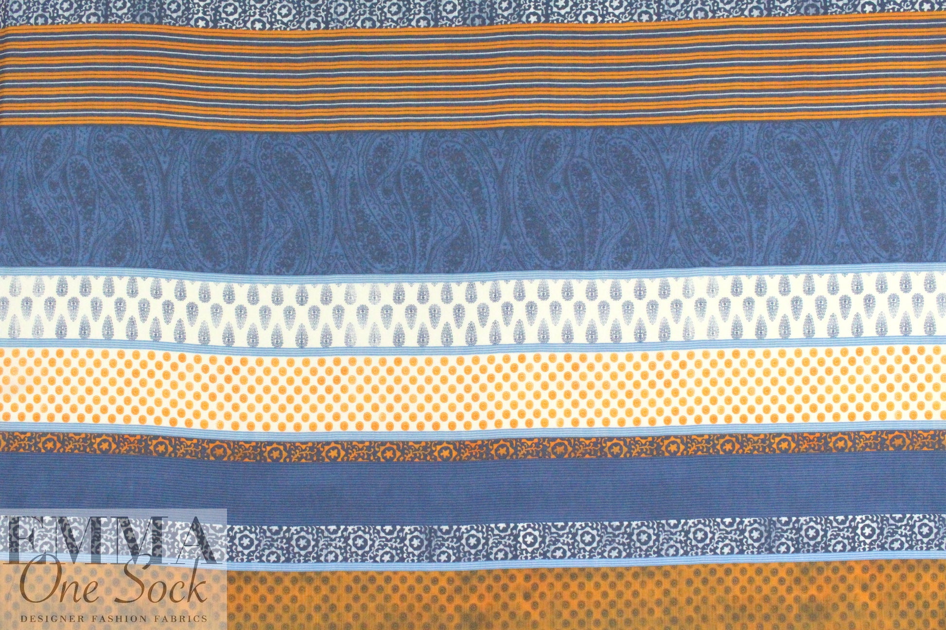 Italian navy/tangerine graphic cotton voile 1.75 yd