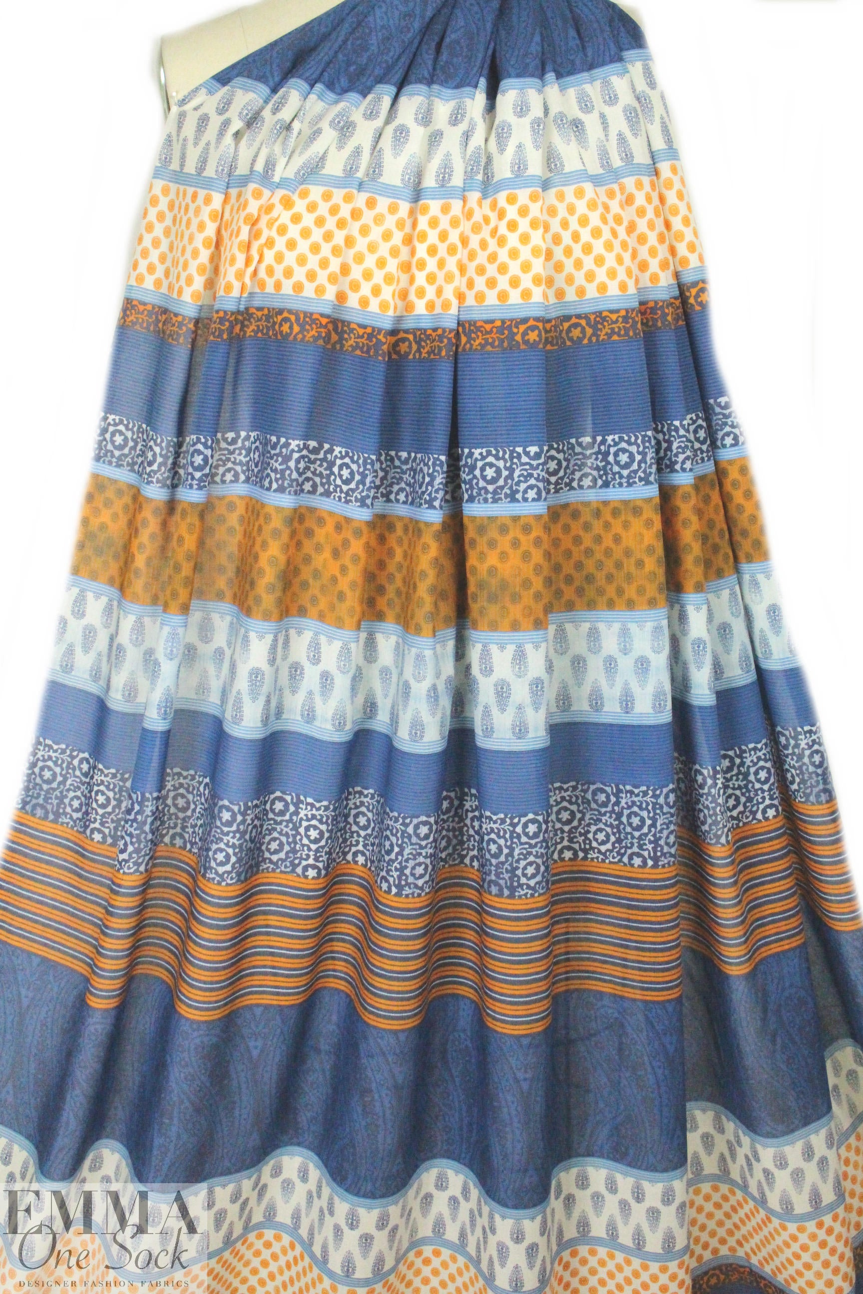 Italian navy/tangerine graphic cotton voile 1.375 yds