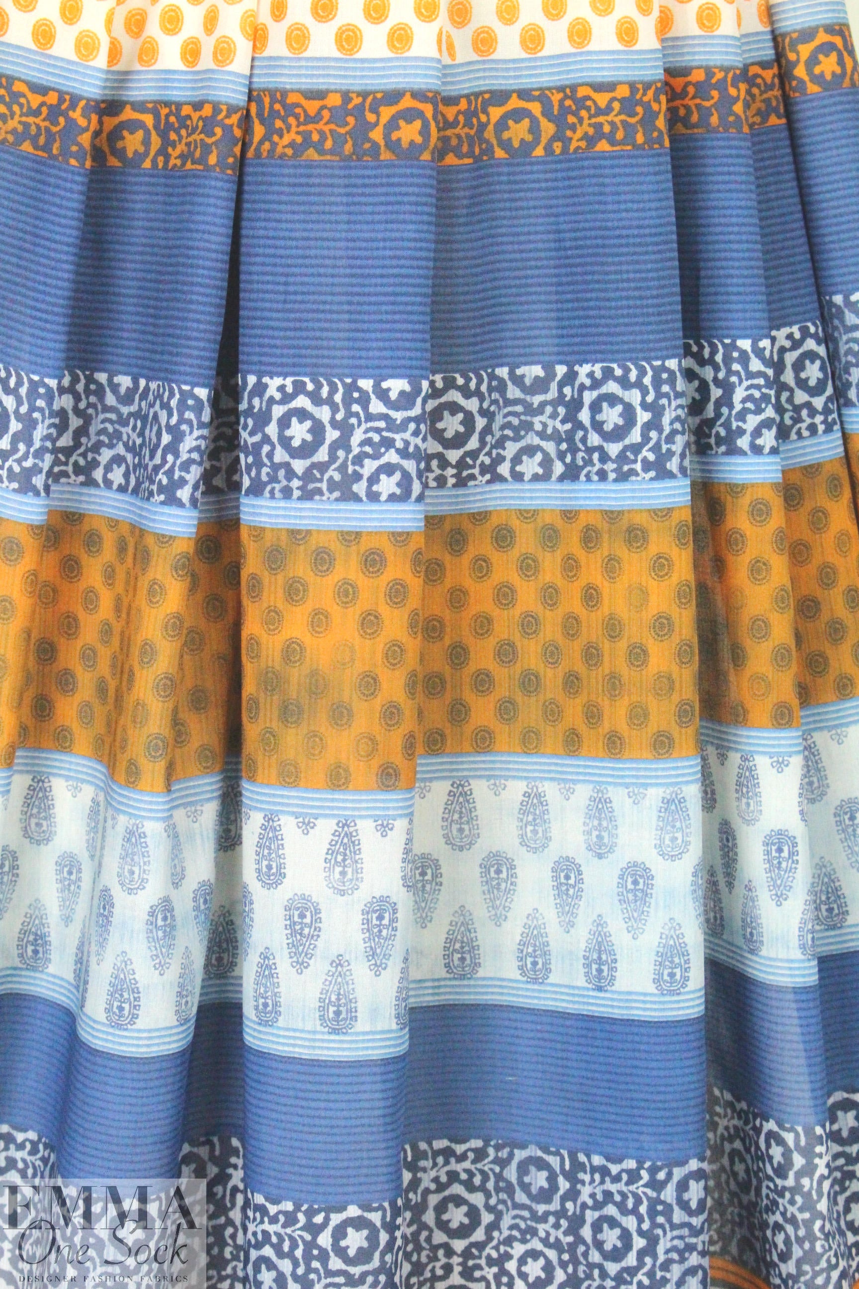 Italian navy/tangerine graphic cotton voile 1.75 yd