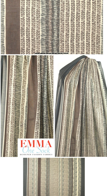 Italian earthy woodcut graphic cotton voile