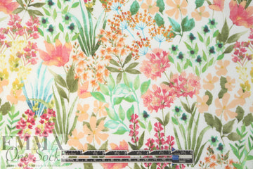 Italian backyard garden on white cotton voile 1.875 yd