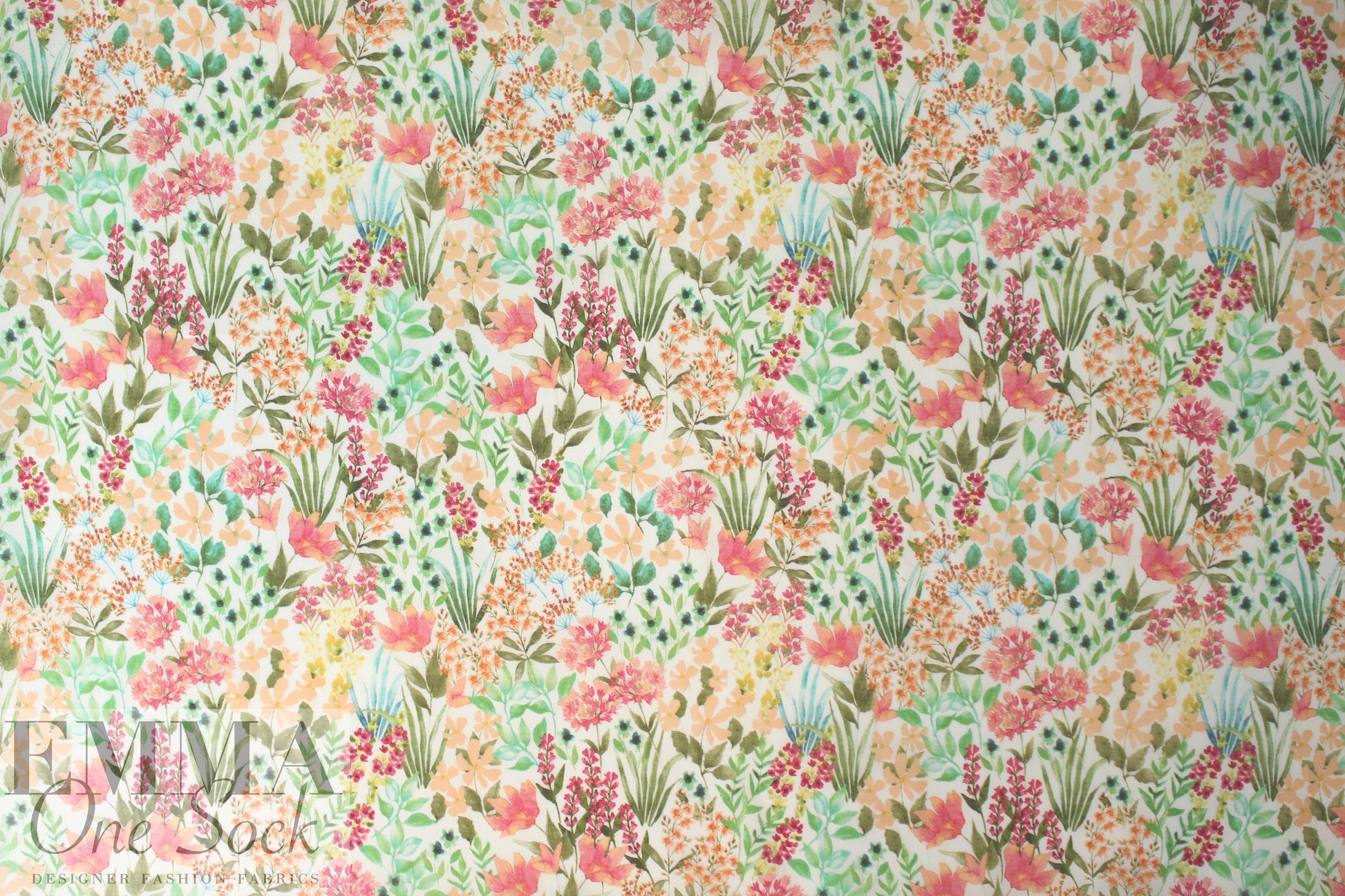 Italian backyard garden on white cotton voile 1.875 yd