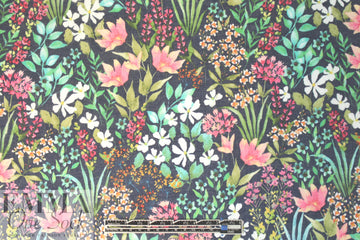 Italian backyard garden on navy cotton voile