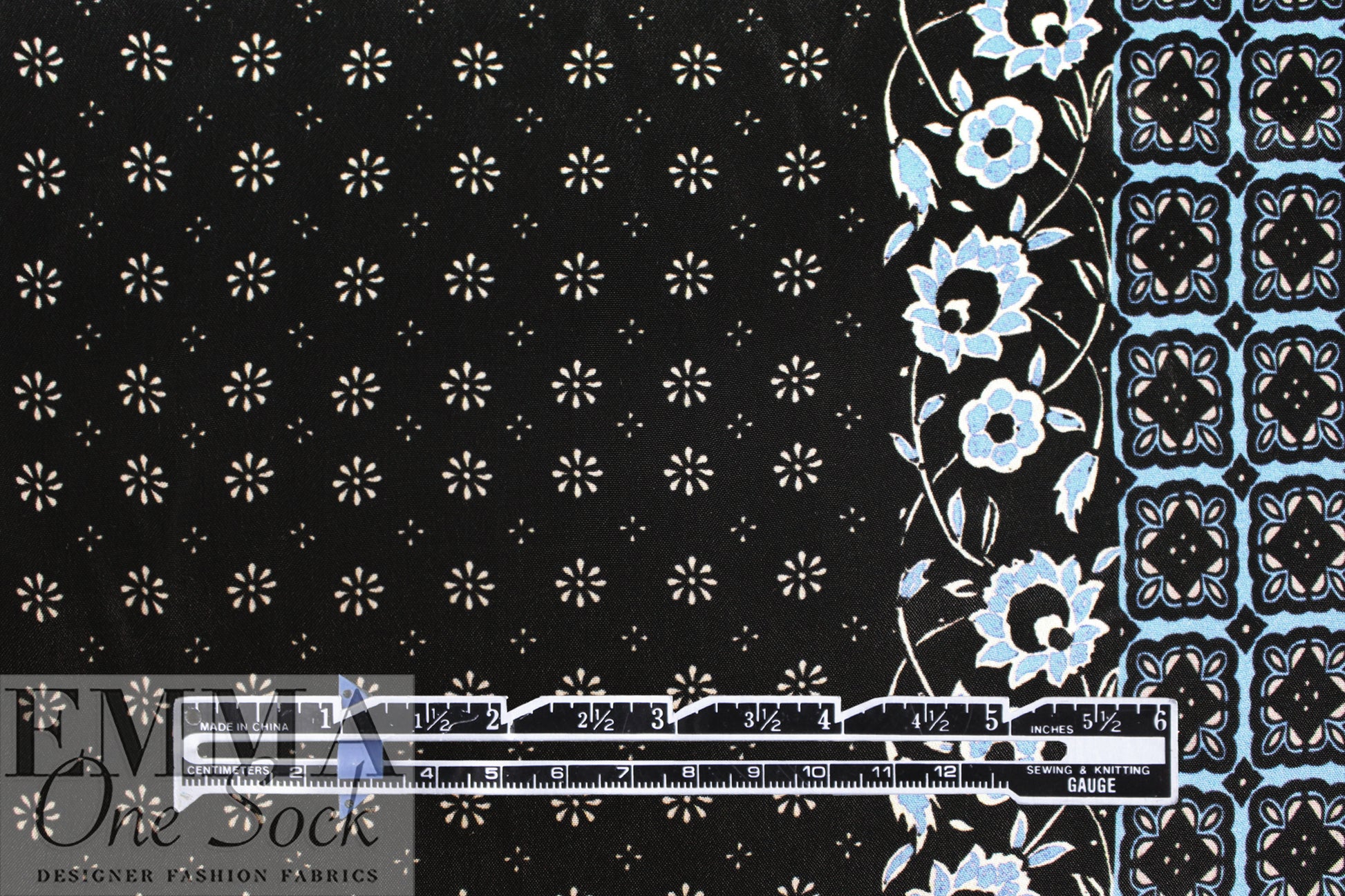 Italian 'flowery graphic' viscose/silk border satin georgette 1.625 yds