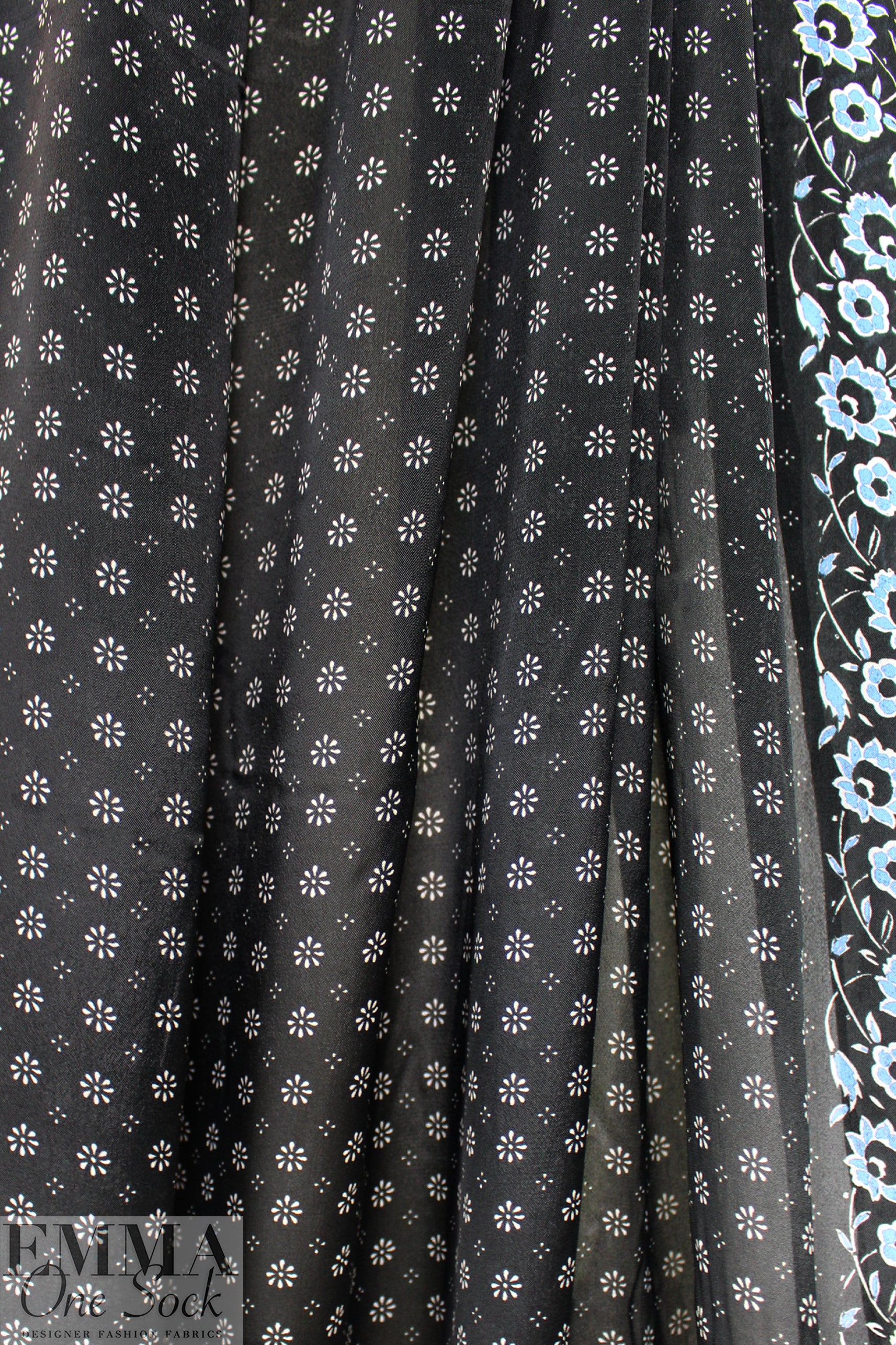 Italian 'flowery graphic' viscose/silk border satin georgette 2 yd