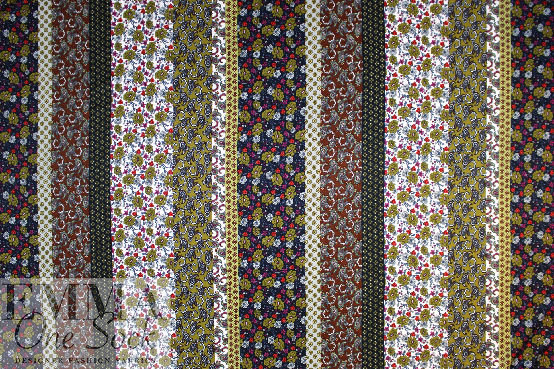 Italian designer 'bohemian stripes' viscose/silk twill woven .625 yds