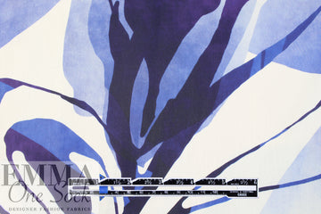 Italian inky blue flowers semi-opaque cotton voile 1.125 yds