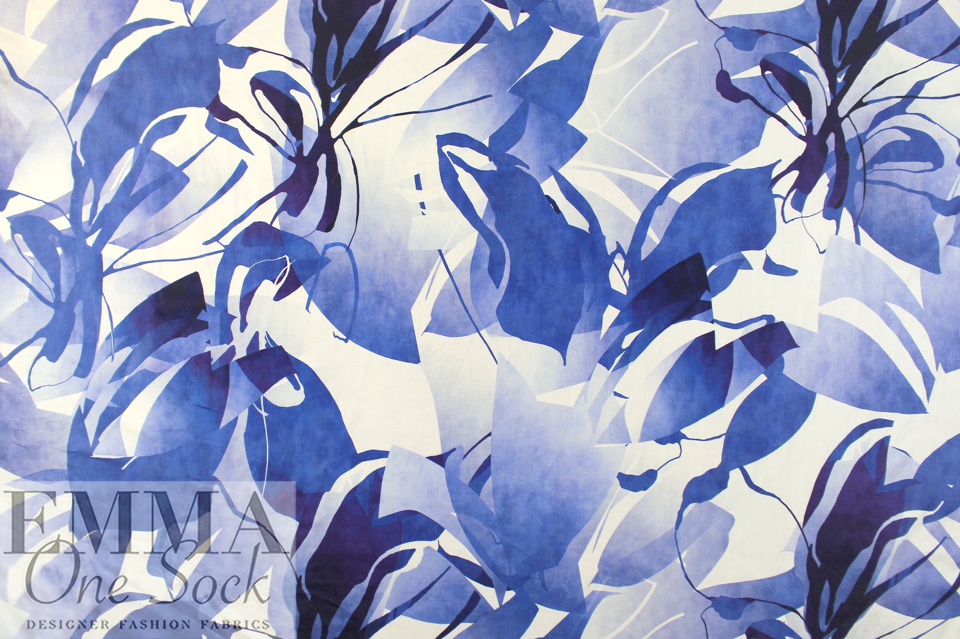 Italian inky blue flowers semi-opaque cotton voile 1.125 yds