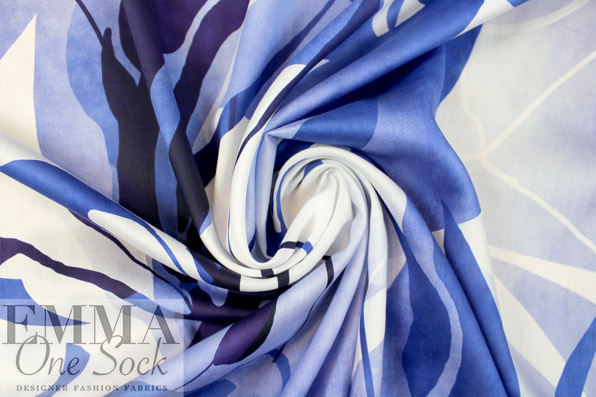 Italian inky blue flowers semi-opaque cotton voile 1.125 yds
