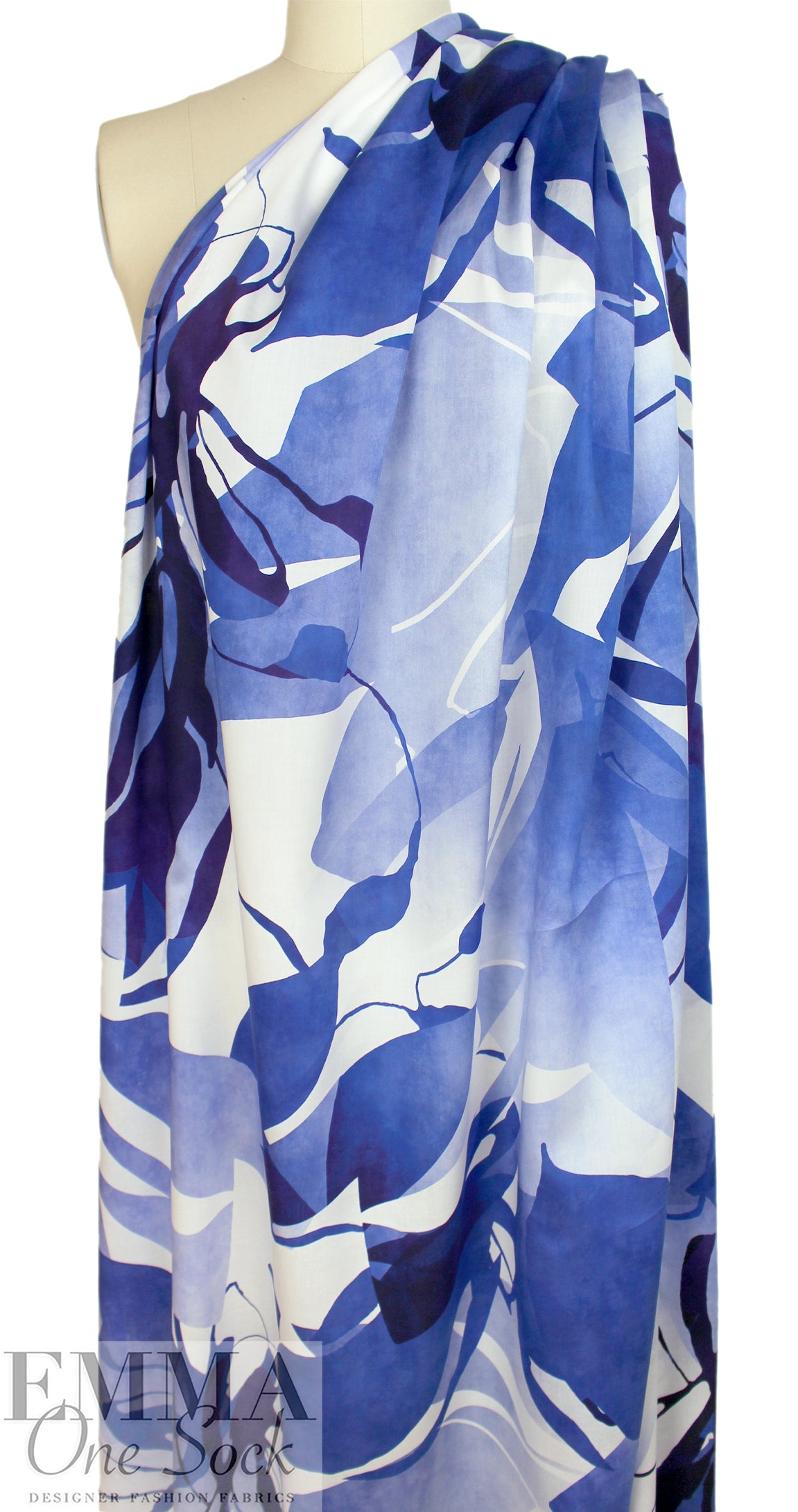Italian inky blue flowers semi-opaque cotton voile 1.125 yds