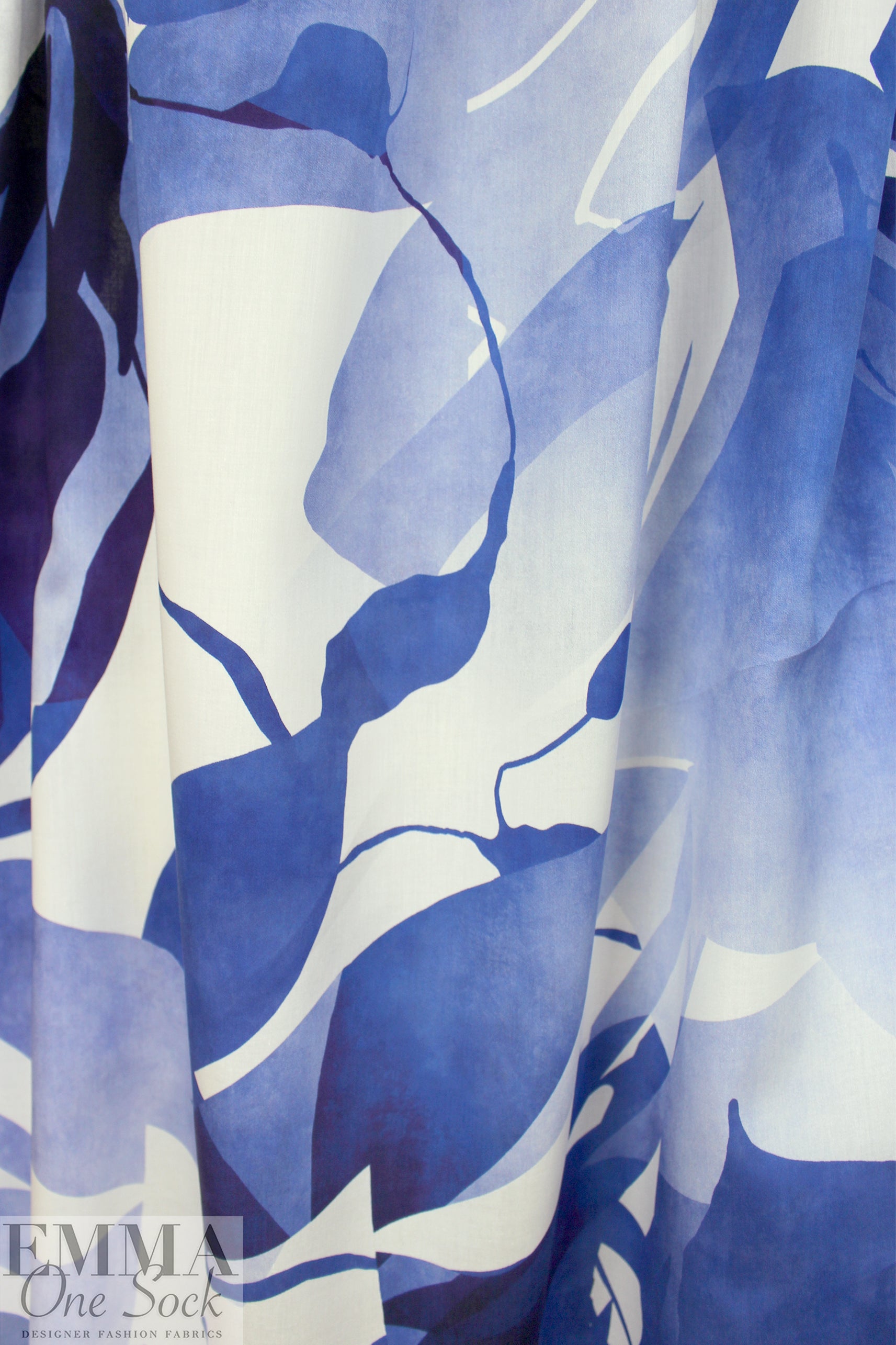 Italian inky blue flowers semi-opaque cotton voile 1.125 yds