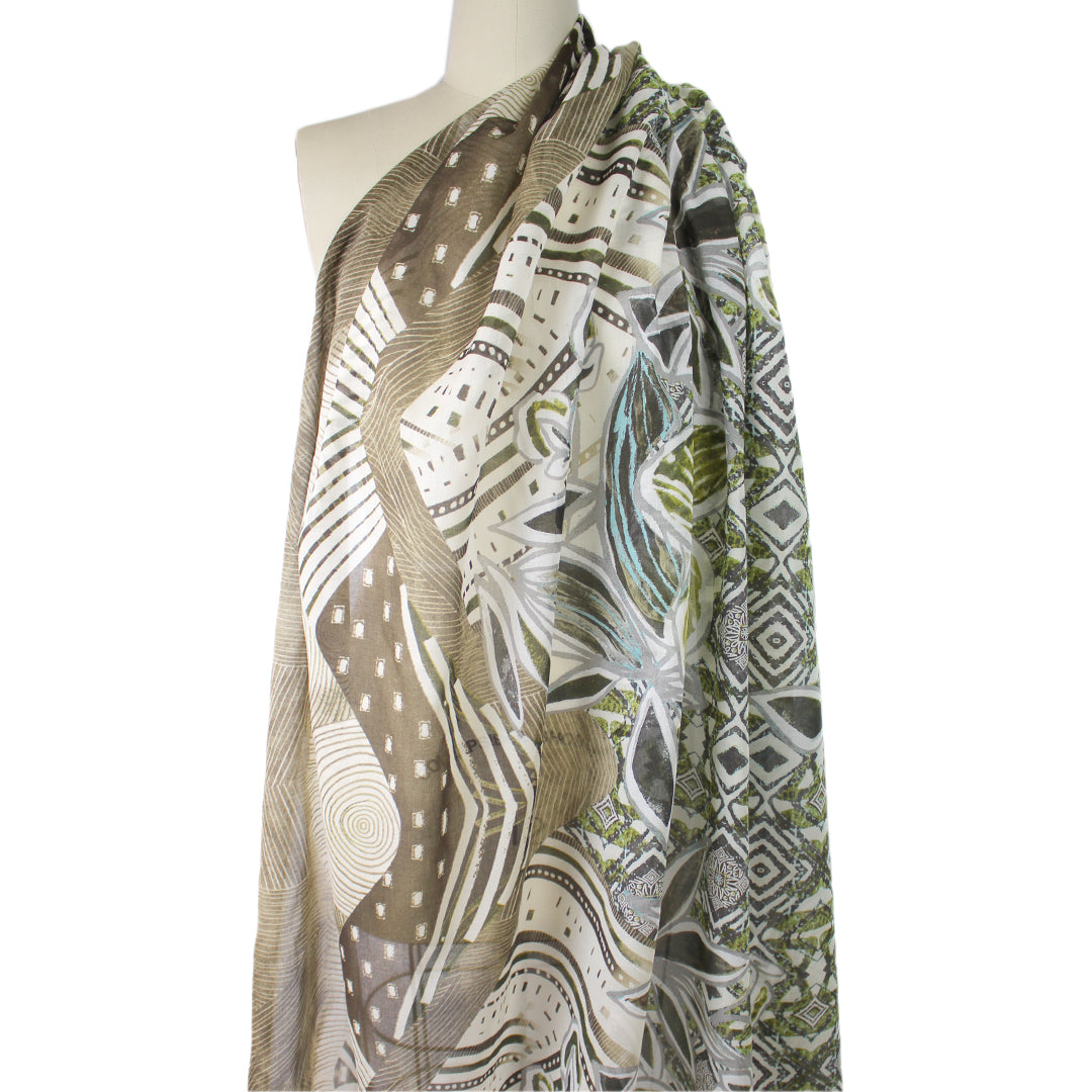 Italian 'waking flora' cotton voile border print .75 yds