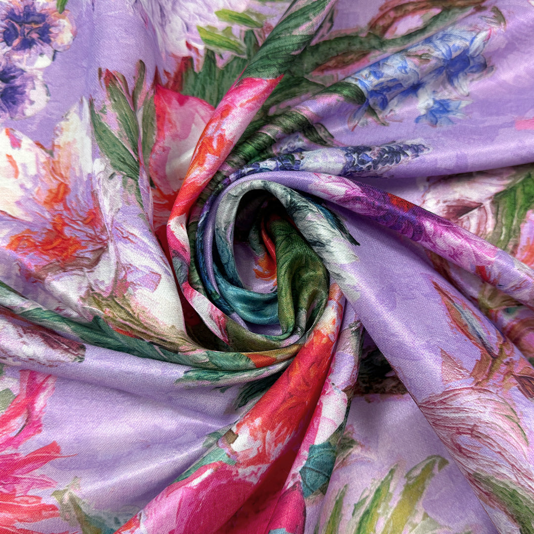 Italian deadstock 'painted floral' silk/viscose satin voile 1.875 yds