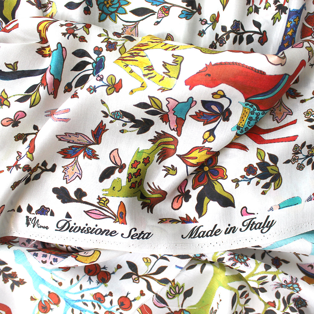 Italian designer deadstock 'folk lore' silk/viscose voile 1.5 yd