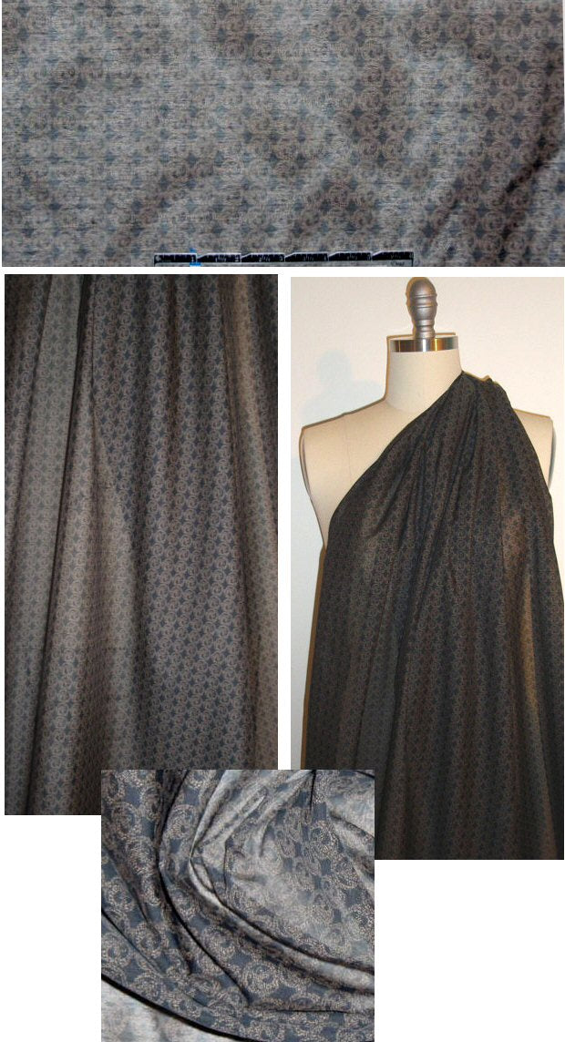 Italian black/taupe graphic cotton/silk voile 1.625 yd