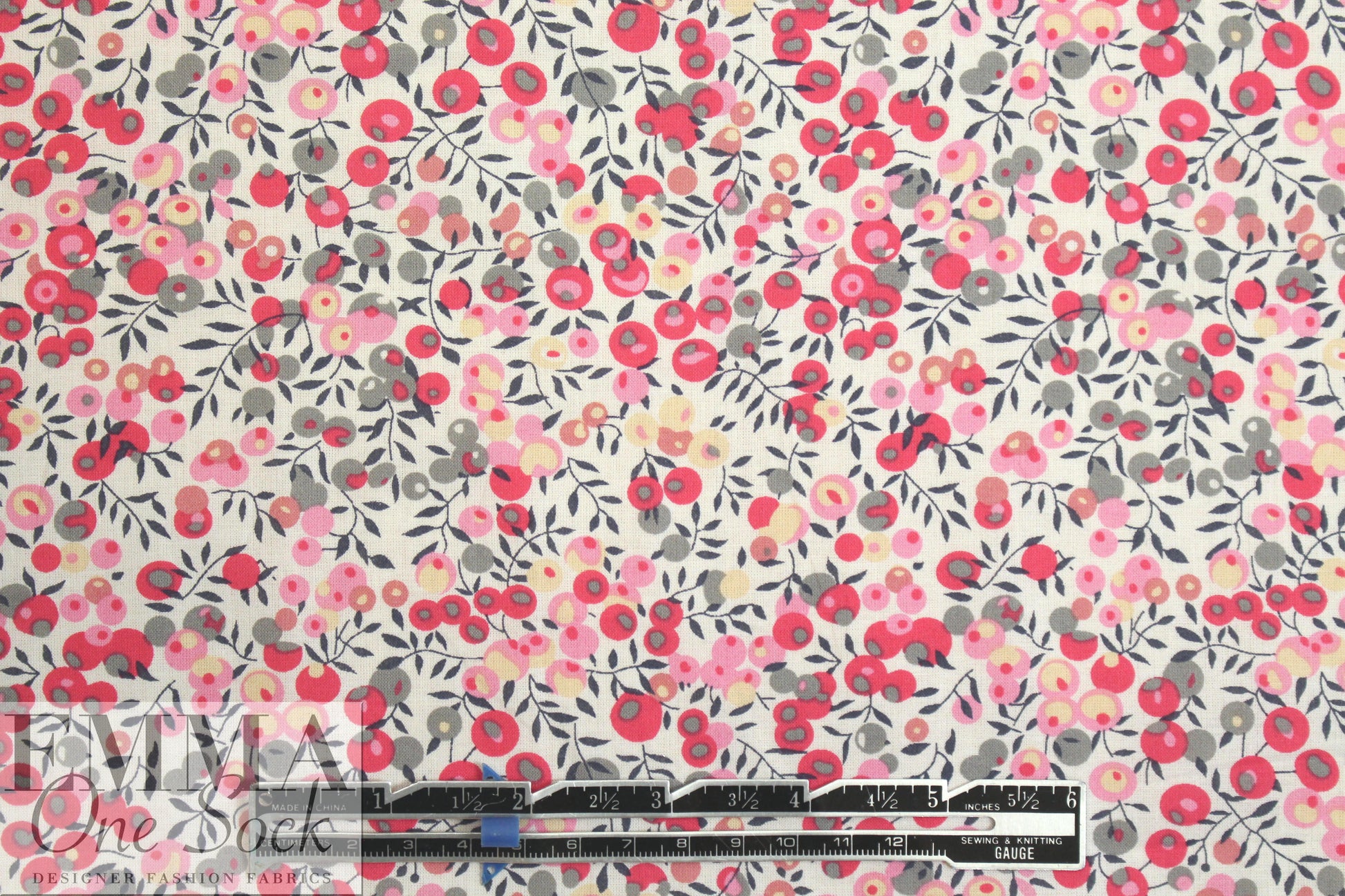 Liberty-esque cotton lawn - pink/gray stylized floral