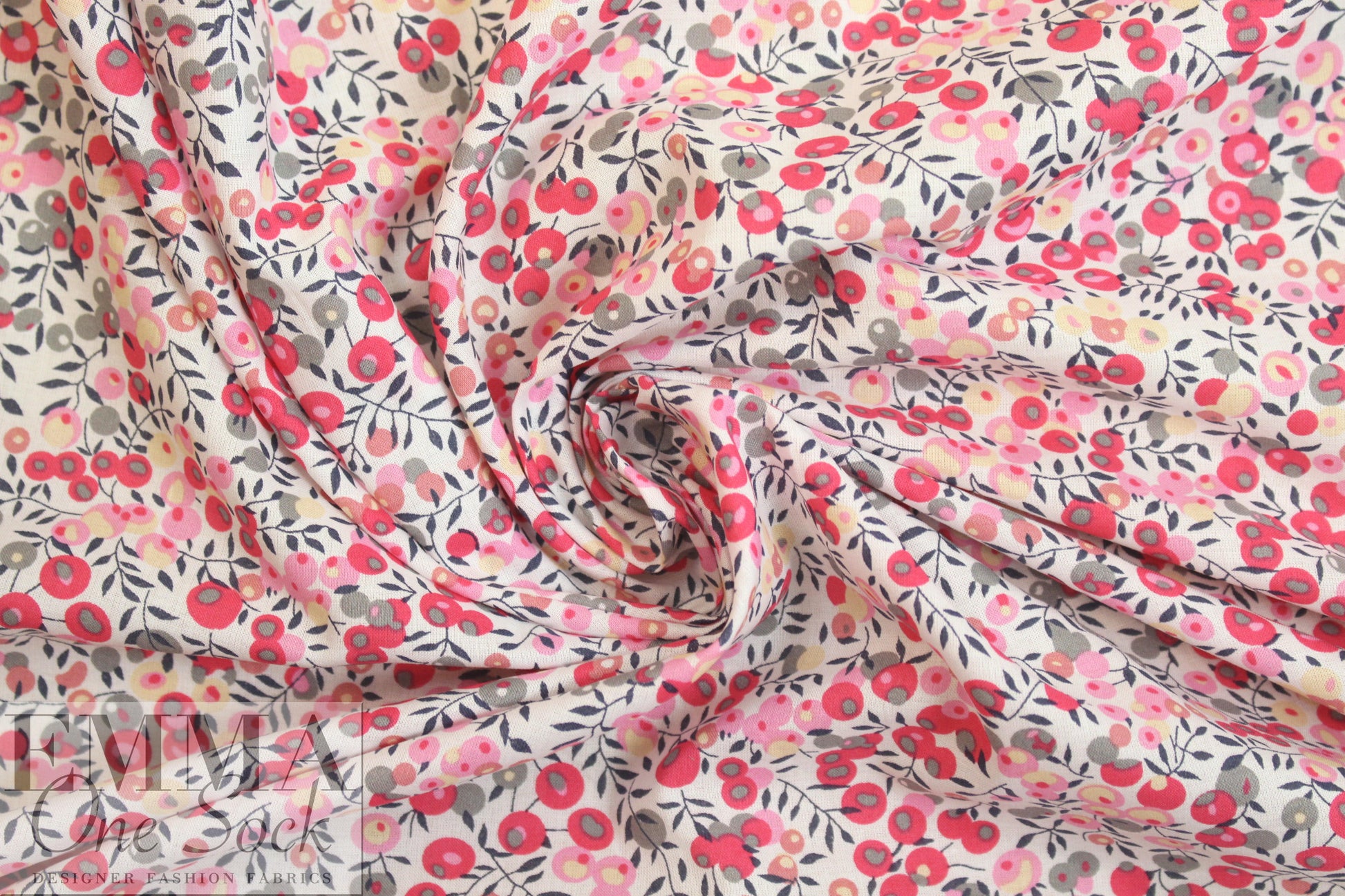 Liberty-esque cotton lawn - pink/gray stylized floral