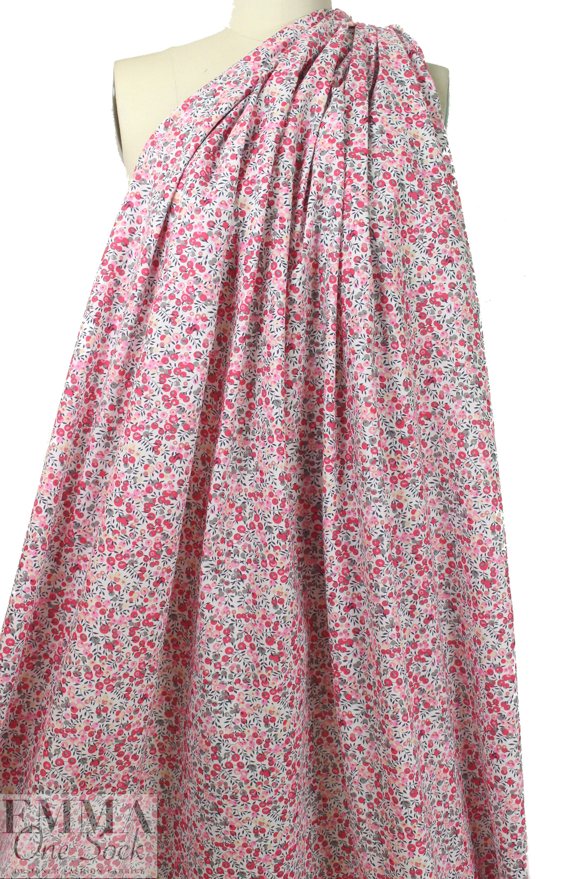 Liberty-esque cotton lawn - pink/gray stylized floral