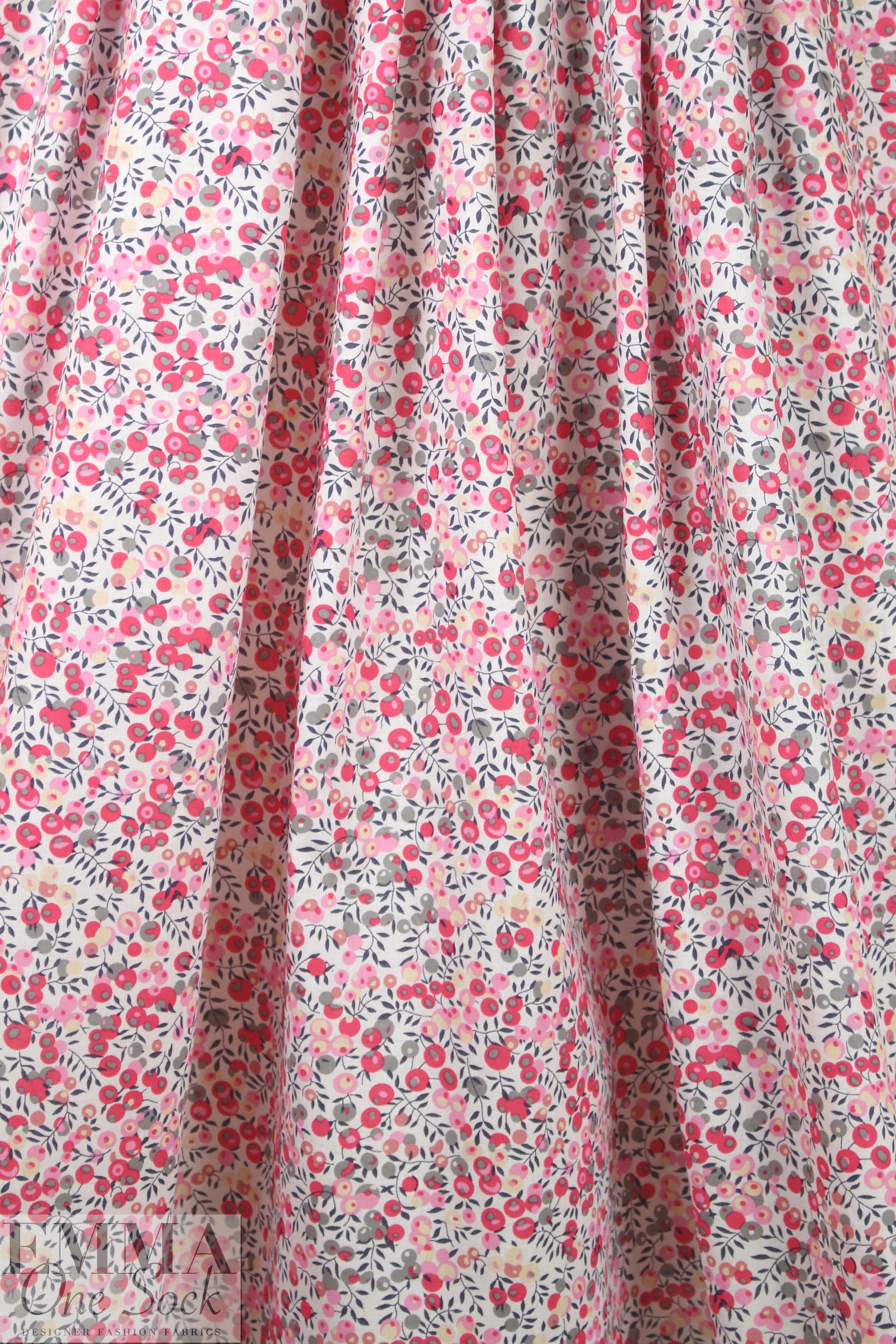 Liberty-esque cotton lawn - pink/gray stylized floral .625 yds