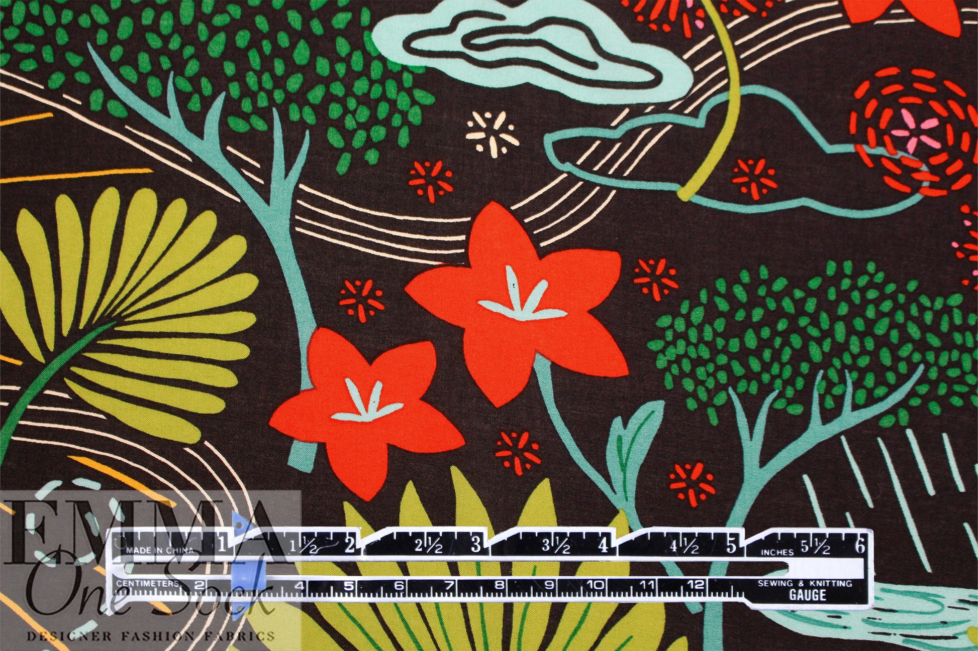 'fanciful landscape' viscose challis woven .625 yds