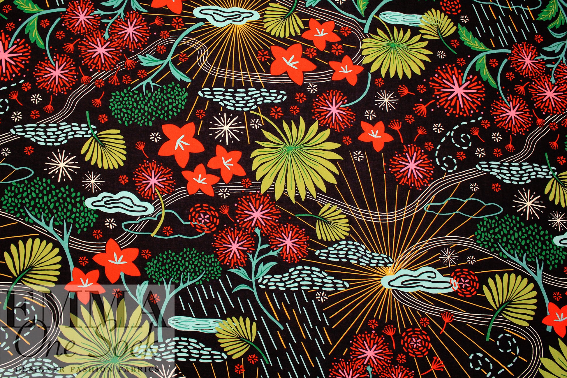 'fanciful landscape' viscose challis woven .625 yds