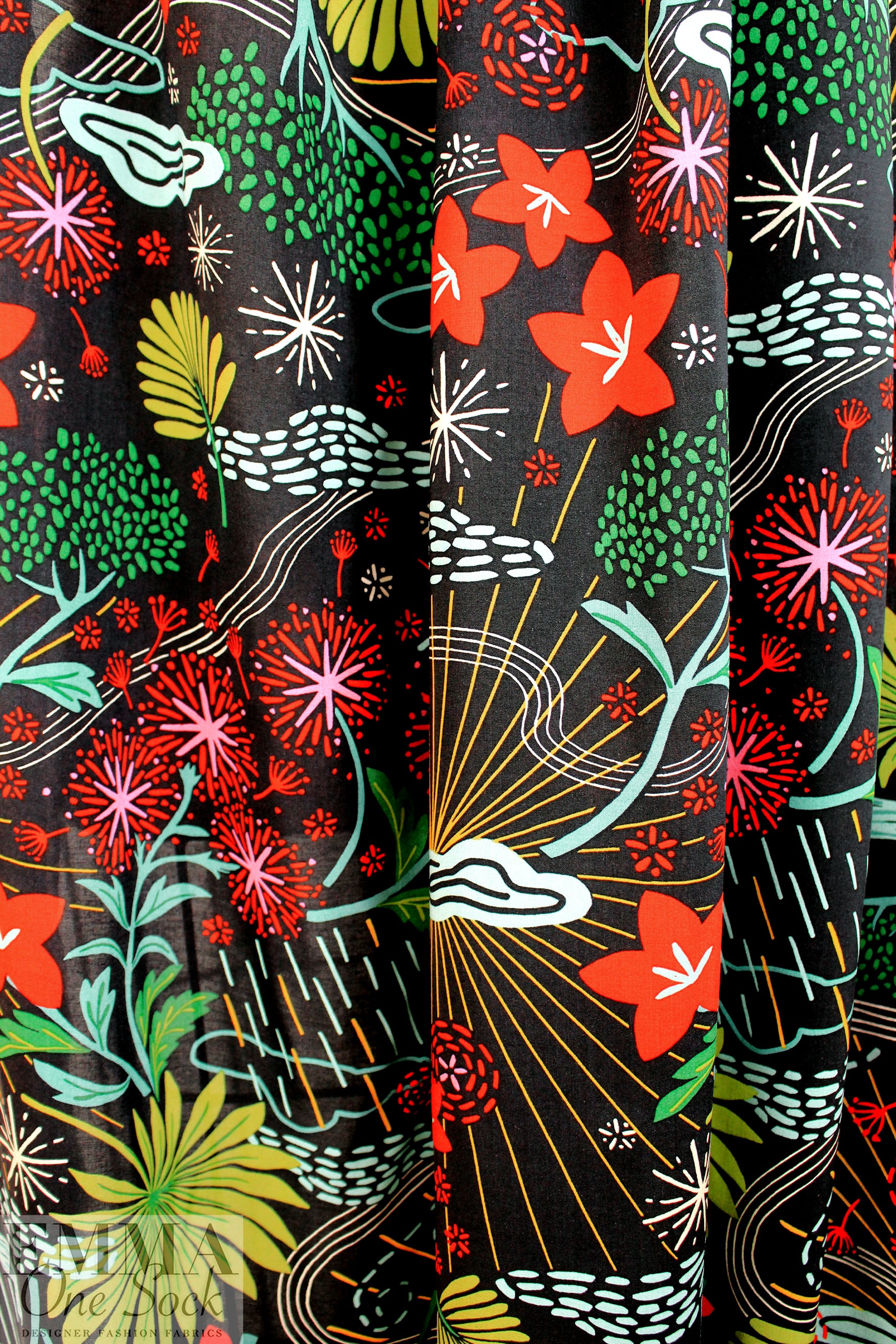 'fanciful landscape' viscose challis woven .625 yds