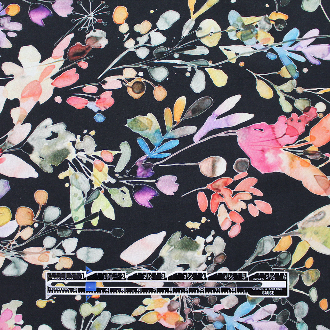 'rain garden' printed rayon poplin - jet black 1.5 yds