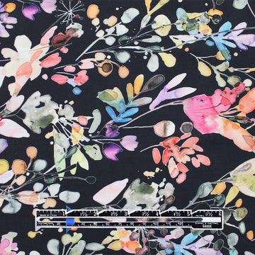 'rain garden' printed rayon poplin - jet black 1.5 yds