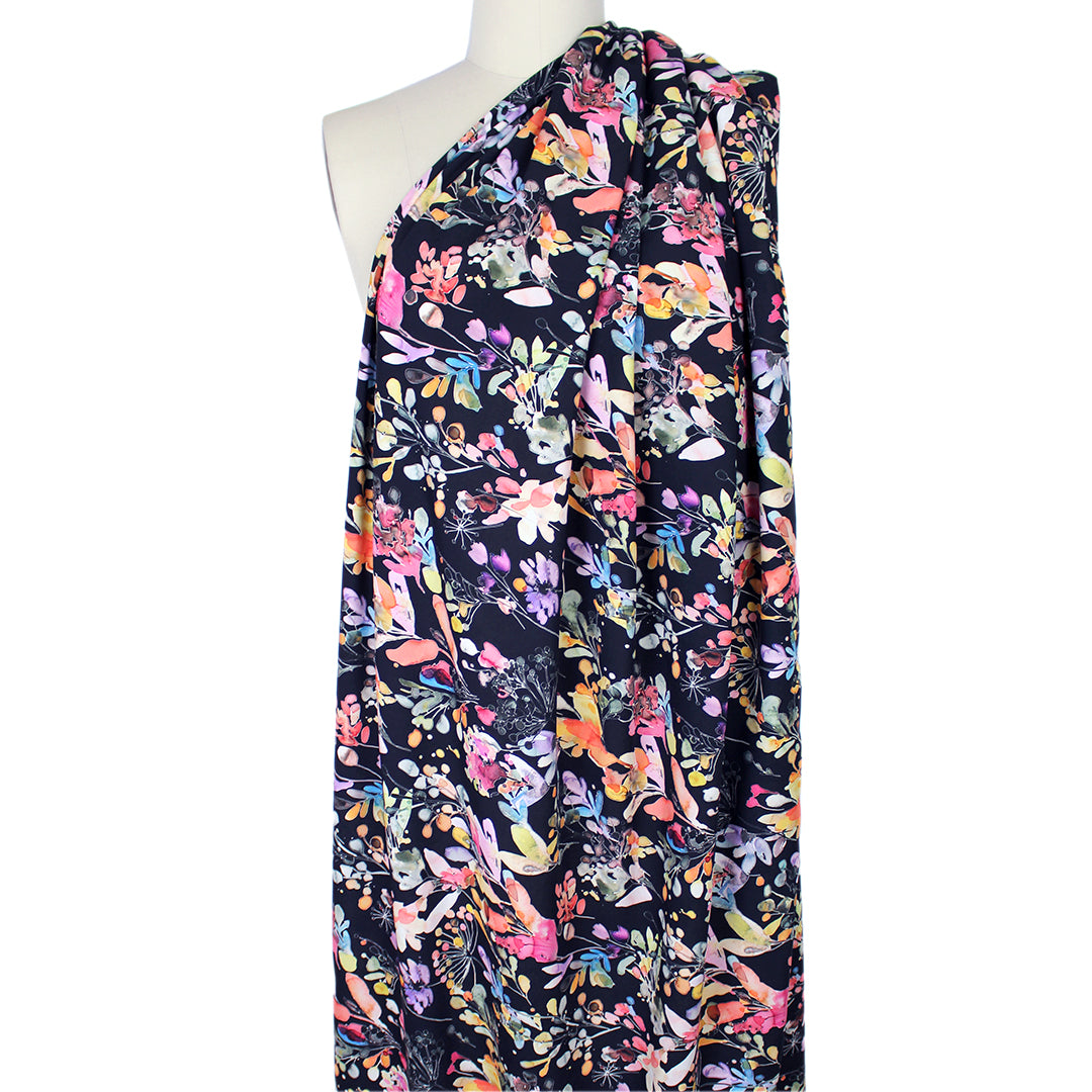 'rain garden' printed rayon poplin - jet black 1.5 yds
