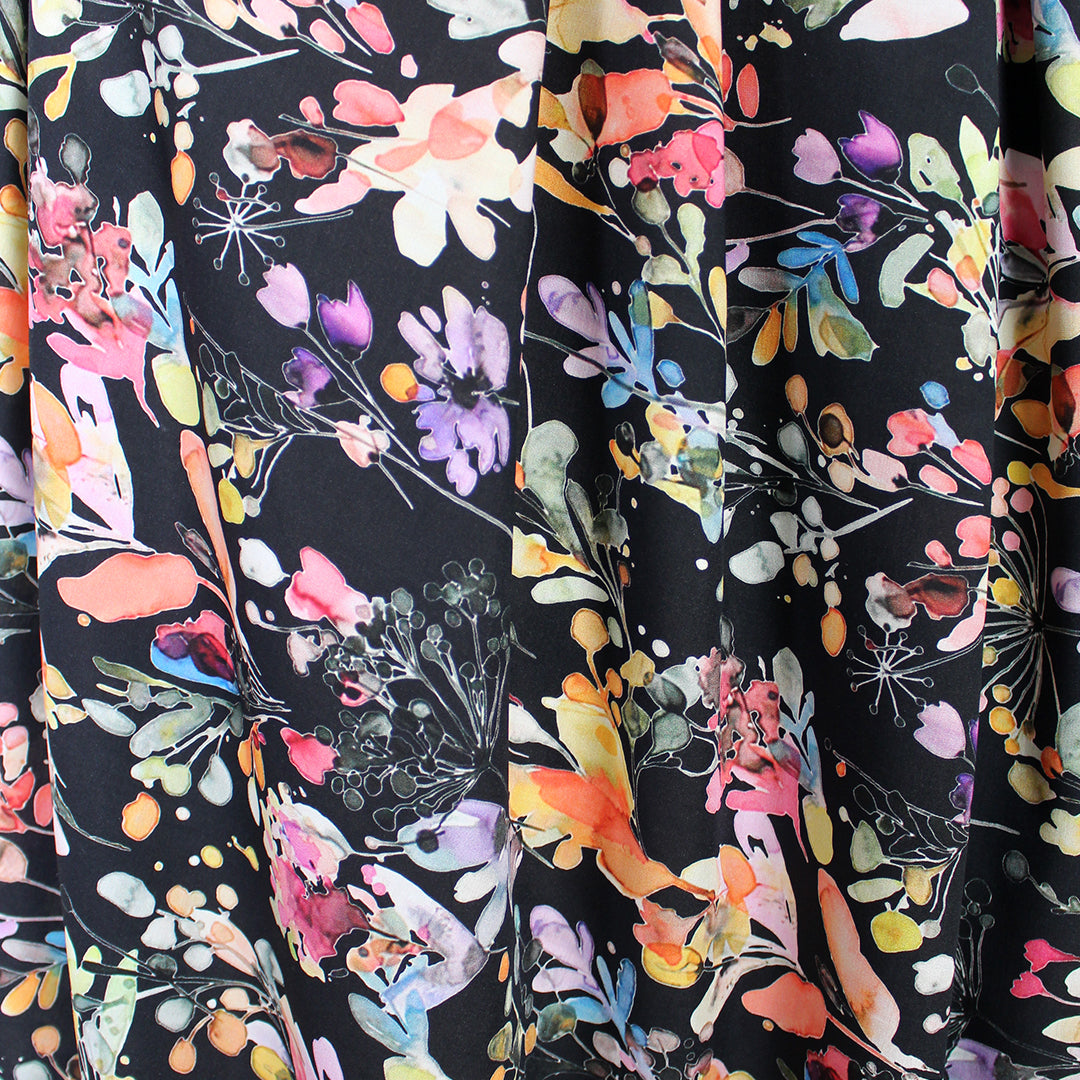 'rain garden' printed rayon poplin - jet black 1.5 yds